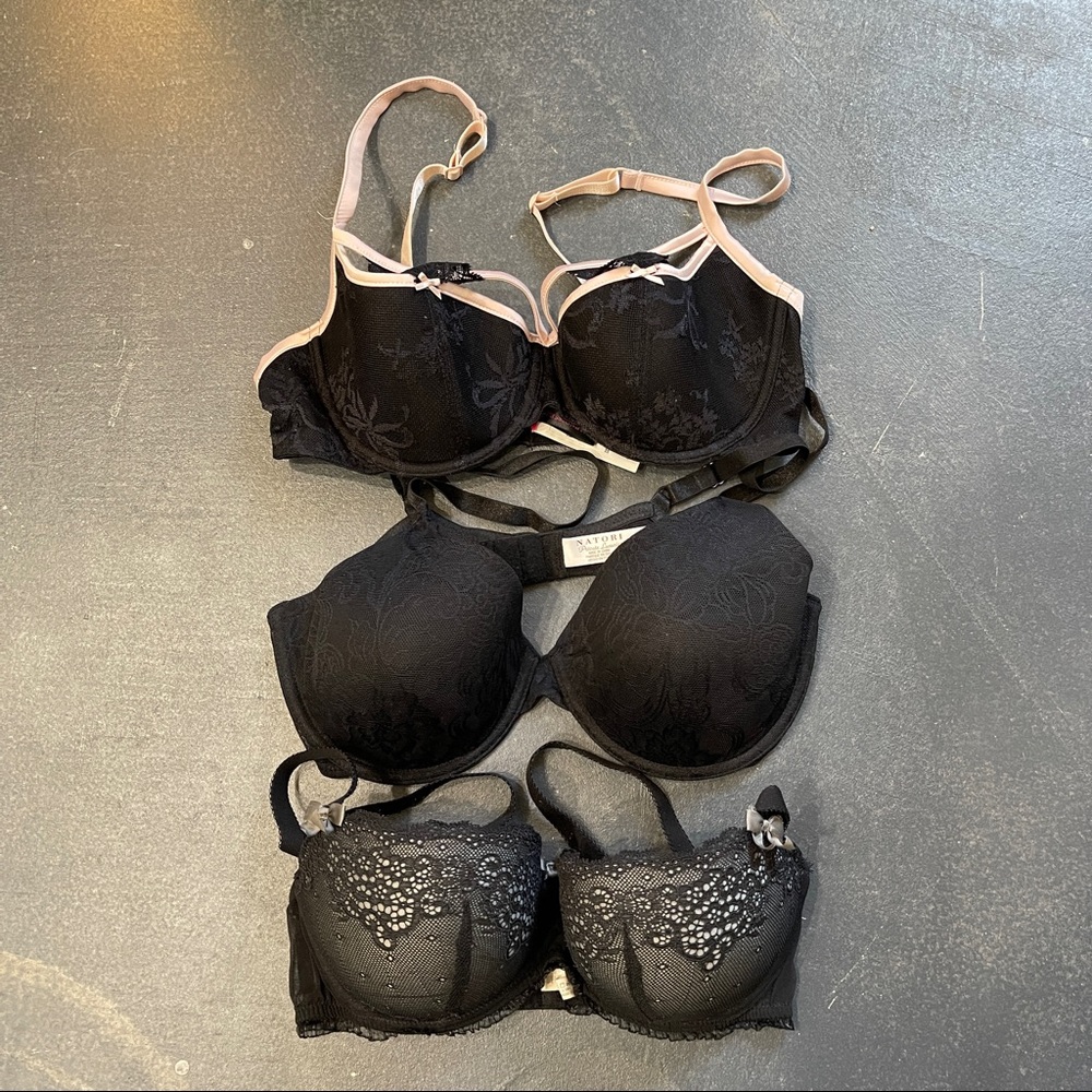3 Black Underwire 34D Bras Natori, Aerie, Passionata